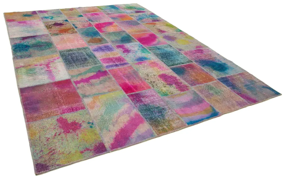 Patchwork Multi Pamuk Üzerine Yün El Dokuma Kilim-256x347 - Görsel 2