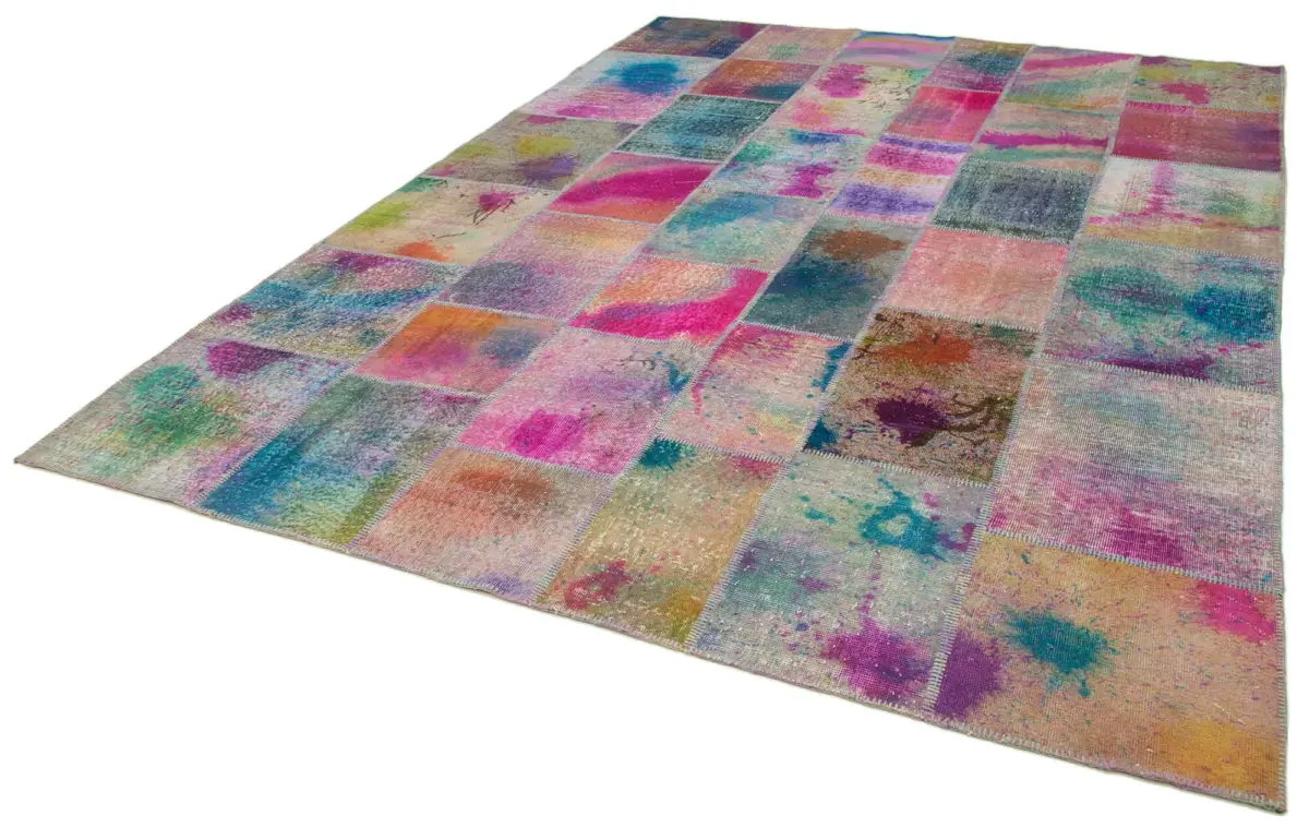 Patchwork Multi Pamuk Üzerine Yün El Dokuma Kilim-256x347 - Görsel 3