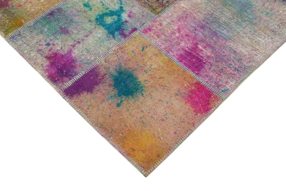 Patchwork Multi Pamuk Üzerine Yün El Dokuma Kilim-256x347 - Görsel 4