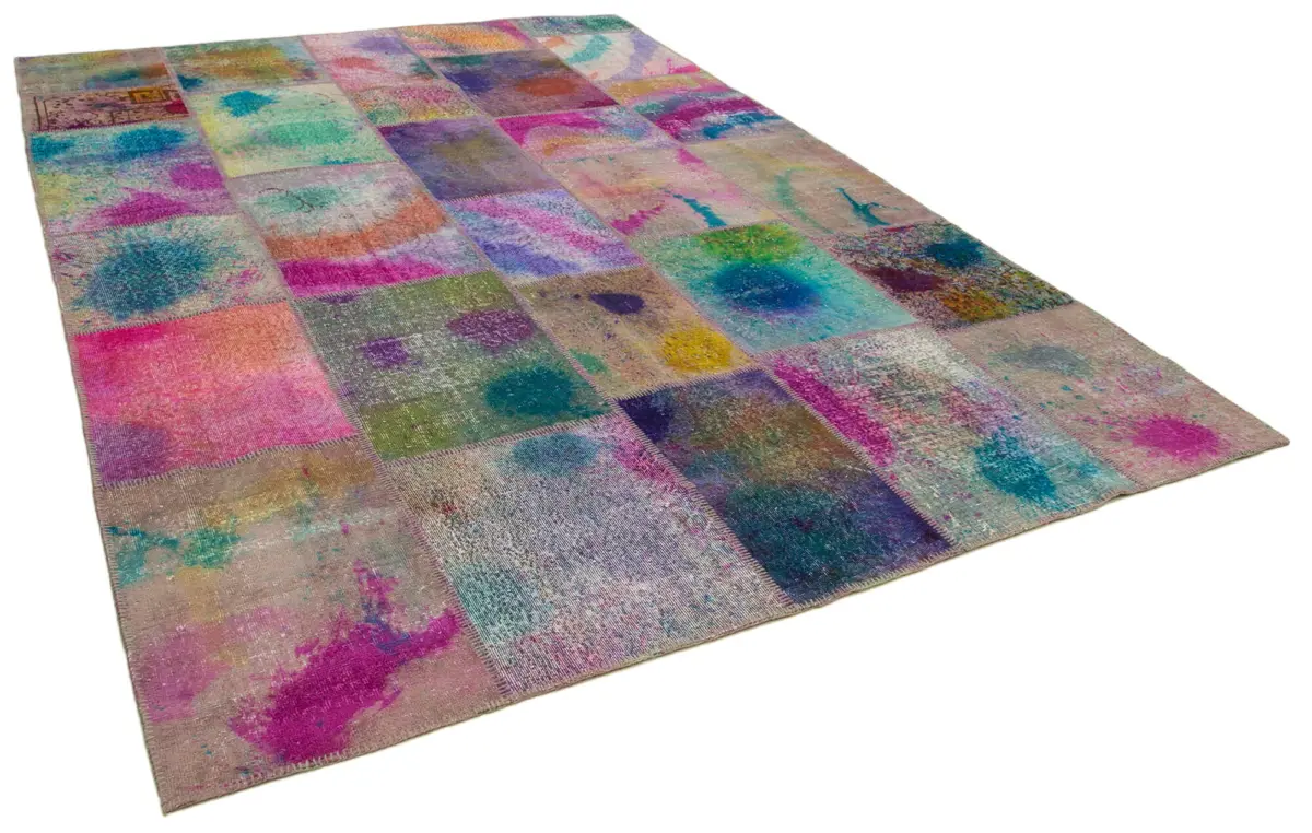 Patchwork Multi Pamuk Üzerine Yün El Dokuma Kilim-249x351 - Görsel 2