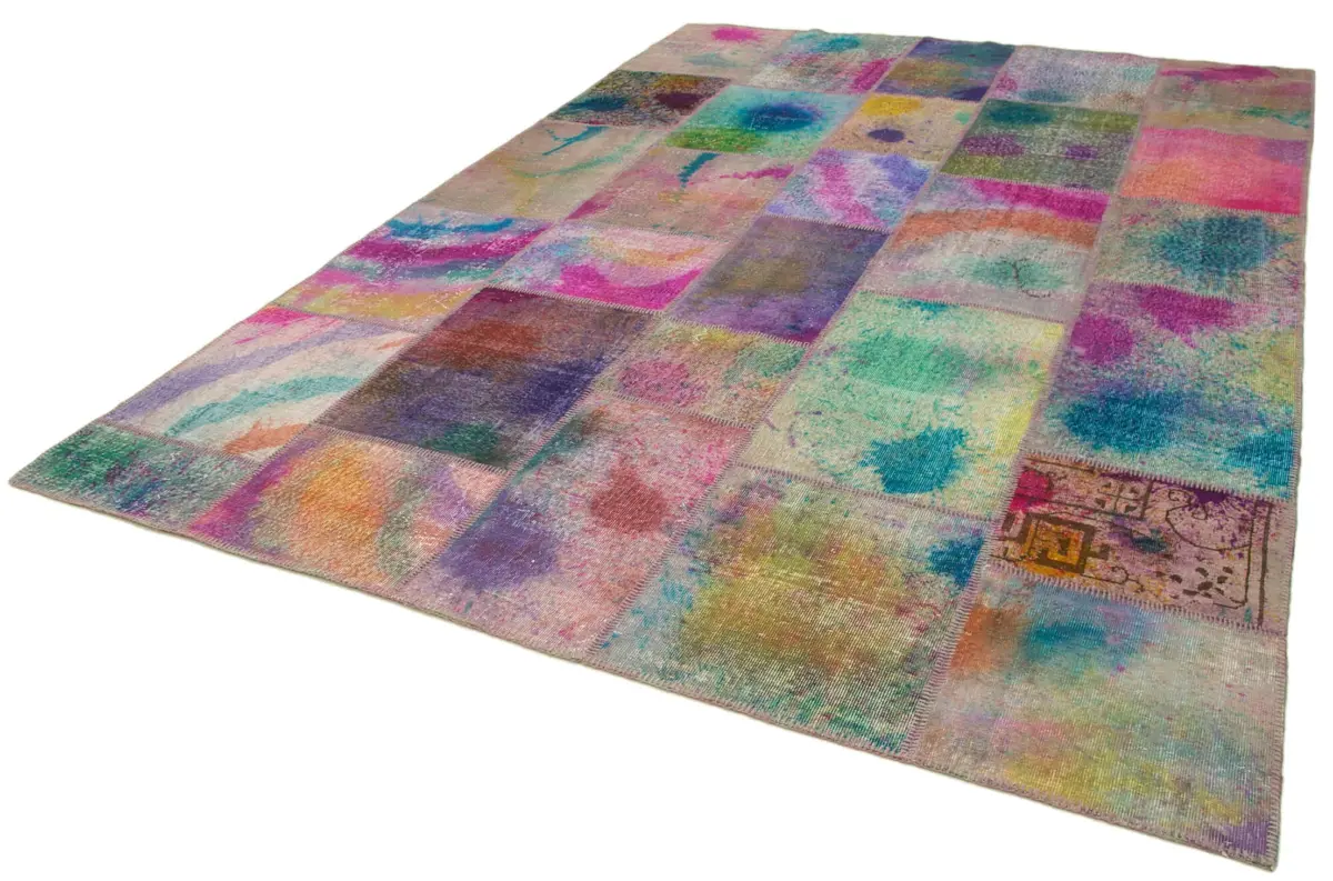Patchwork Multi Pamuk Üzerine Yün El Dokuma Kilim-249x351 - Görsel 3
