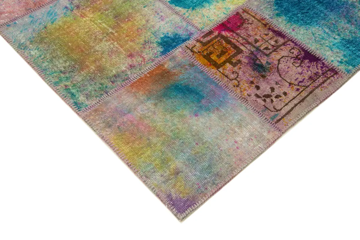 Patchwork Multi Pamuk Üzerine Yün El Dokuma Kilim-249x351 - Görsel 4