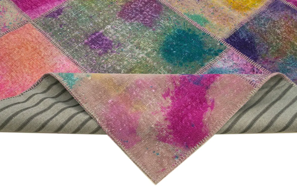 Patchwork Multi Pamuk Üzerine Yün El Dokuma Kilim-249x351 - Görsel 6