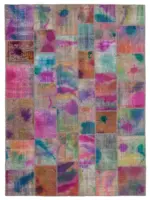 Patchwork Multi Pamuk Üzerine Yün El Dokuma Kilim-257x350