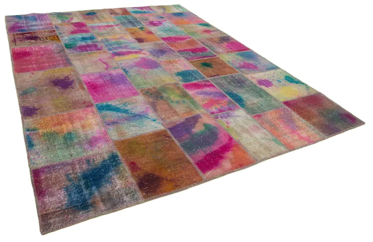 Patchwork Multi Pamuk Üzerine Yün El Dokuma Kilim-257x350 - Görsel 2