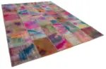 Patchwork Multi Pamuk Üzerine Yün El Dokuma Kilim-257x350 - Görsel 2