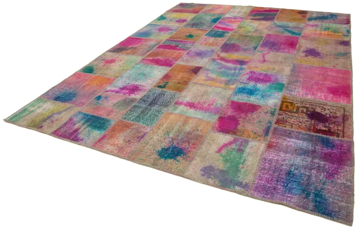 Patchwork Multi Pamuk Üzerine Yün El Dokuma Kilim-257x350 - Görsel 3