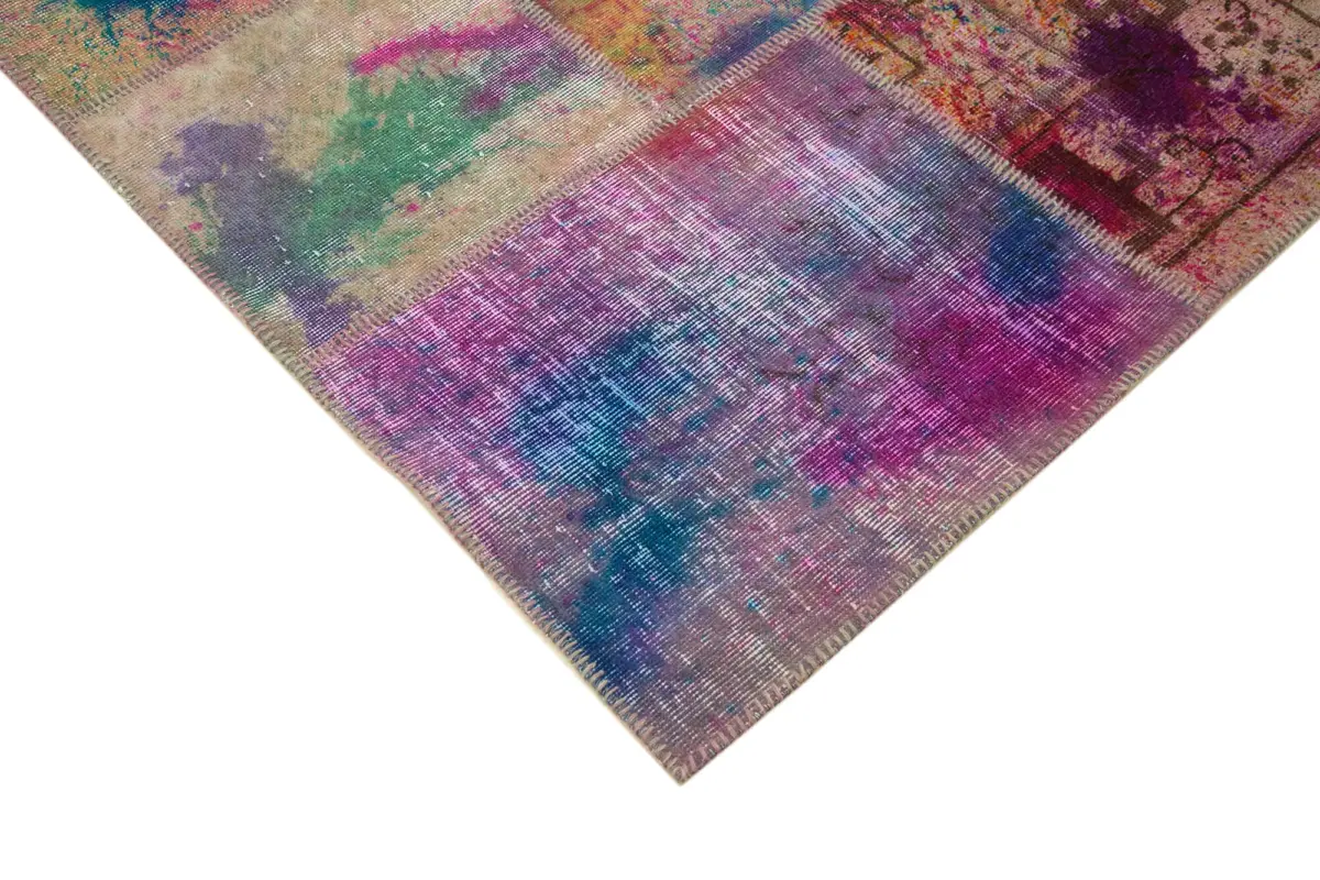 Patchwork Multi Pamuk Üzerine Yün El Dokuma Kilim-257x350 - Görsel 4