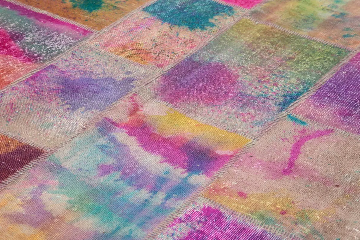 Patchwork Multi Pamuk Üzerine Yün El Dokuma Kilim-257x350 - Görsel 5