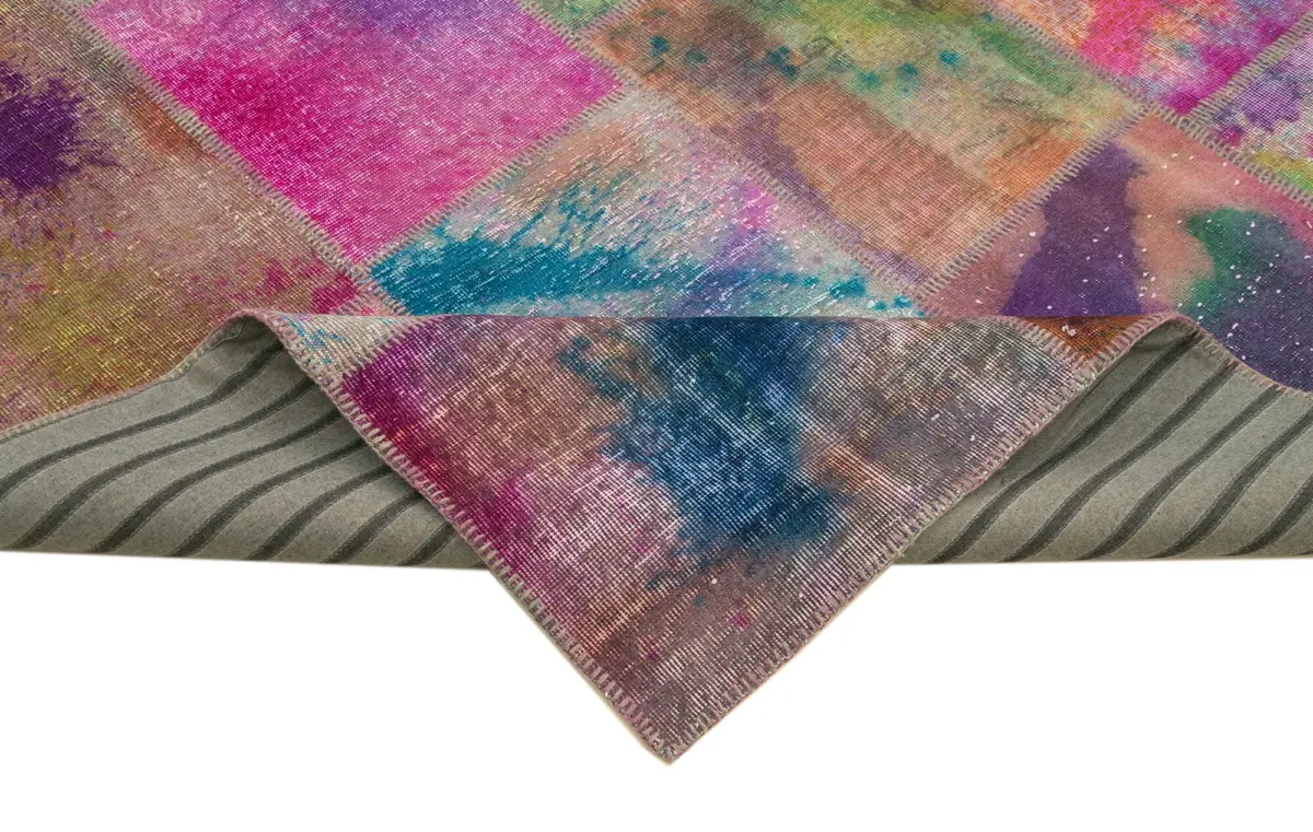 Patchwork Multi Pamuk Üzerine Yün El Dokuma Kilim-257x350 - Görsel 6