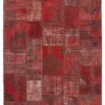 Patchwork Kırmızı Pamuk Üzerine Yün El Dokuma Kilim-250x350