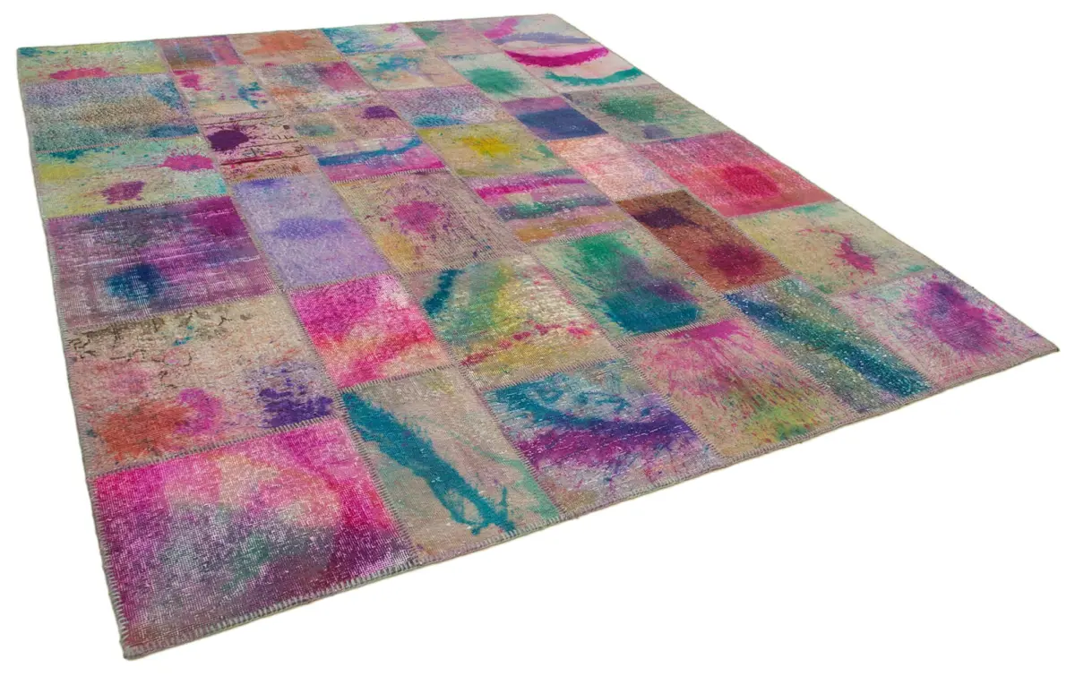 Patchwork Multi Pamuk Üzerine Yün El Dokuma Kilim-244x302 - Görsel 2
