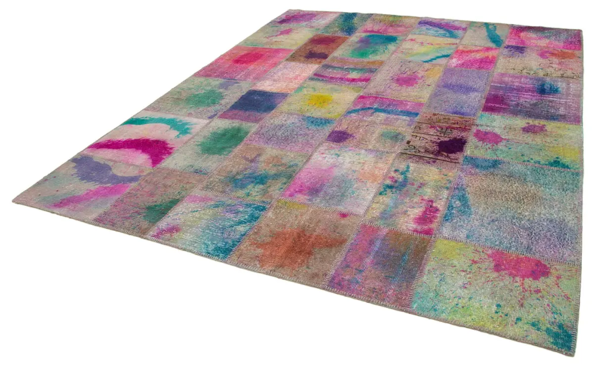 Patchwork Multi Pamuk Üzerine Yün El Dokuma Kilim-244x302 - Görsel 3