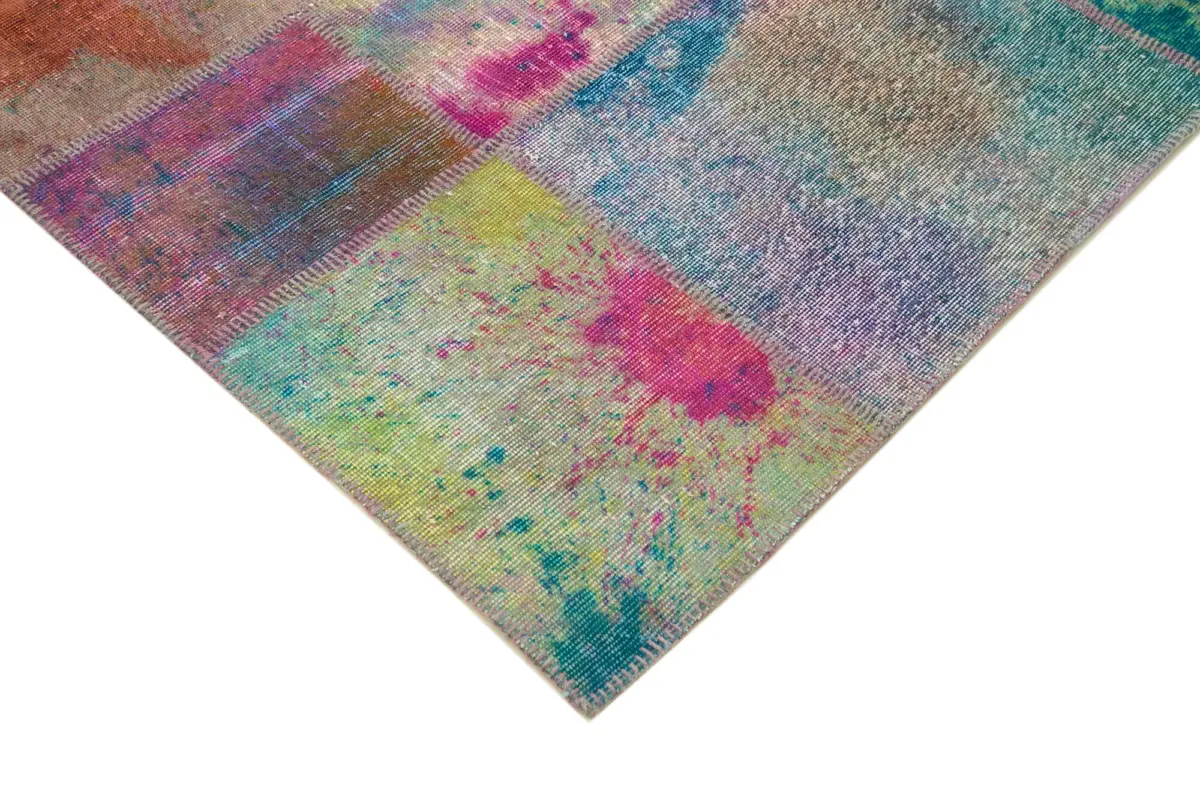 Patchwork Multi Pamuk Üzerine Yün El Dokuma Kilim-244x302 - Görsel 4