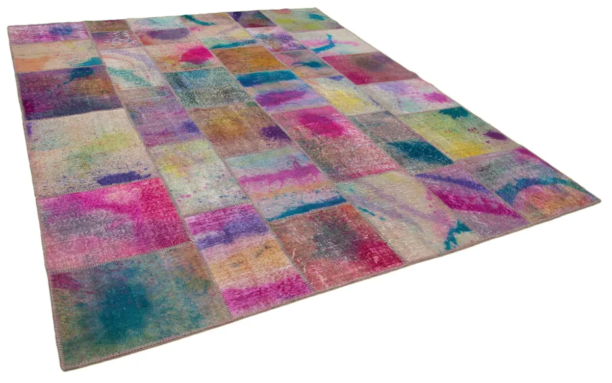 Patchwork Multi Pamuk Üzerine Yün El Dokuma Kilim-246x297 - Görsel 2