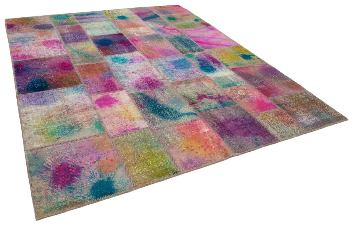 Patchwork Multi Pamuk Üzerine Yün El Dokuma Kilim-239x300 - Görsel 2