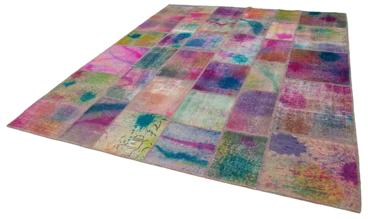Patchwork Multi Pamuk Üzerine Yün El Dokuma Kilim-239x300 - Görsel 3