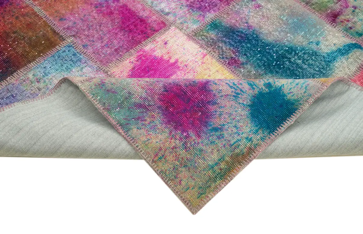 Patchwork Multi Pamuk Üzerine Yün El Dokuma Kilim-239x300 - Görsel 6