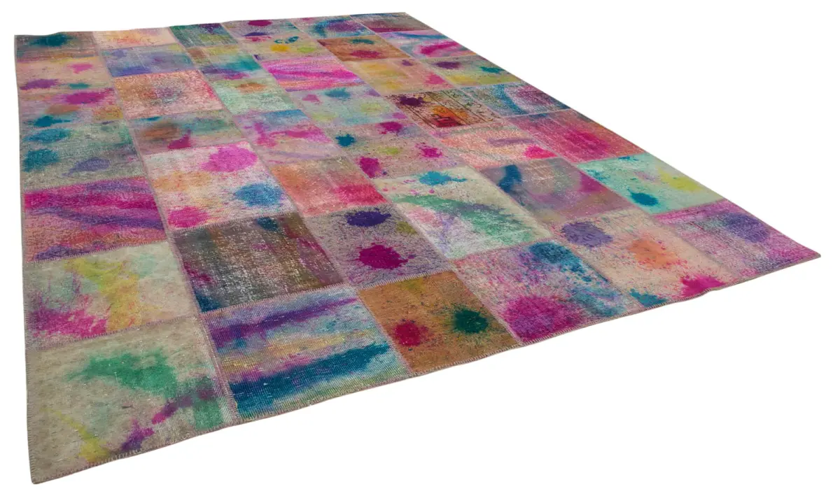 Patchwork Multi Pamuk Üzerine Yün El Dokuma Kilim-307x404 - Görsel 2