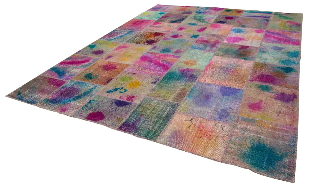 Patchwork Multi Pamuk Üzerine Yün El Dokuma Kilim-307x404 - Görsel 3