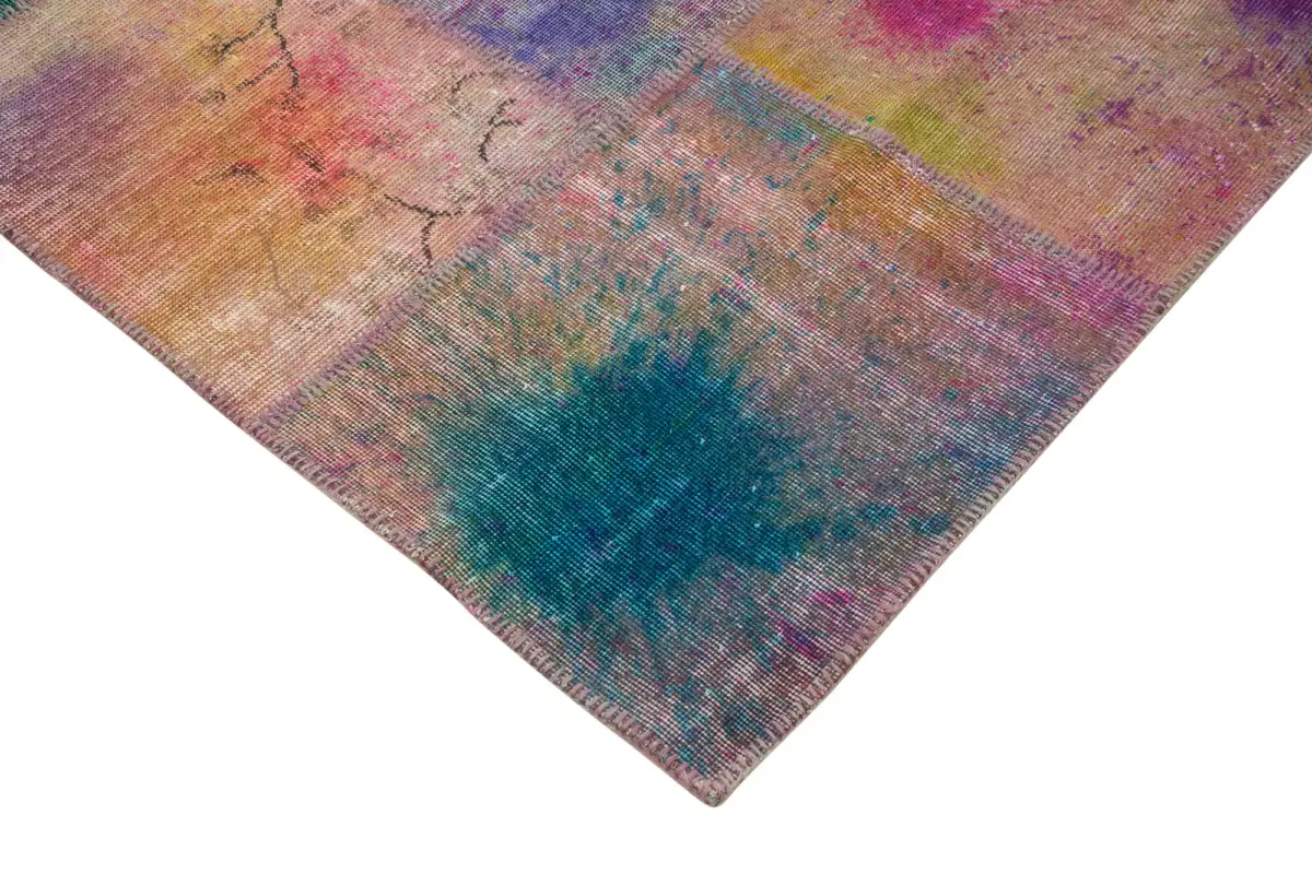 Patchwork Multi Pamuk Üzerine Yün El Dokuma Kilim-307x404 - Görsel 4