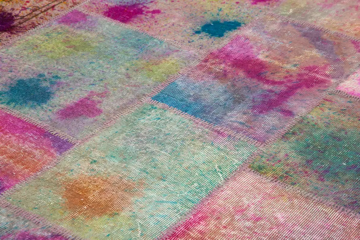 Patchwork Multi Pamuk Üzerine Yün El Dokuma Kilim-307x404 - Görsel 5
