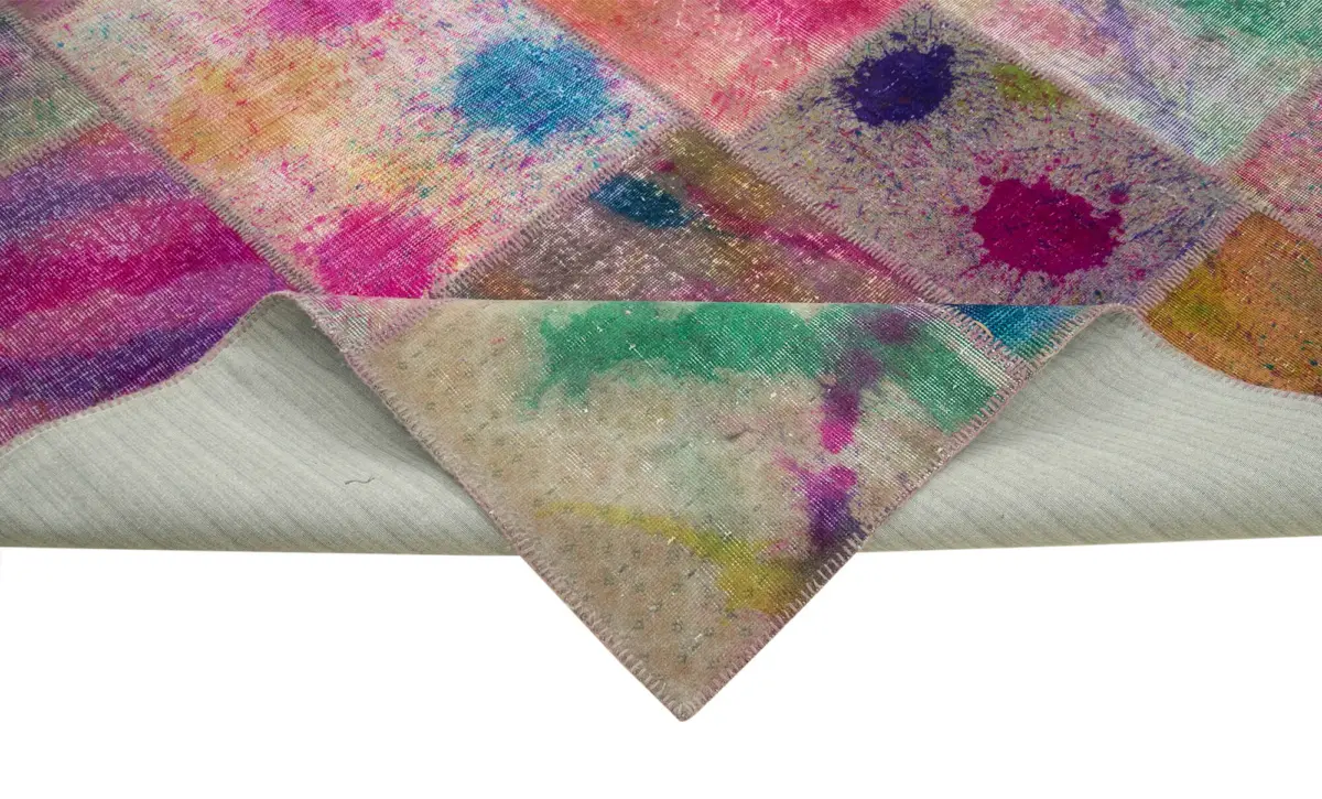 Patchwork Multi Pamuk Üzerine Yün El Dokuma Kilim-307x404 - Görsel 6