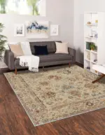 Guinar Çerçeveli Bej Polyester ve Pamuklu Yıkanabilir Kaydırmaz Taban Dijital Baskı Halı - Görsel 6