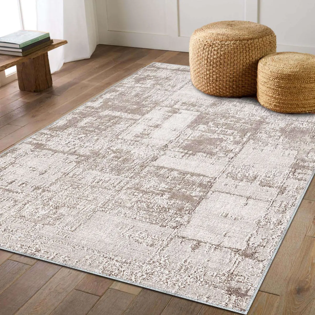 Sagrada Modern Krem Polyester ve Pamuklu Yıkanabilir Kaydırmaz Taban Dijital Baskı Halı - Görsel 2