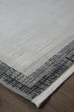 Arese Çerçeveli  Krem Antrasit Çizgili Polyester Makine Halısı - Görsel 2