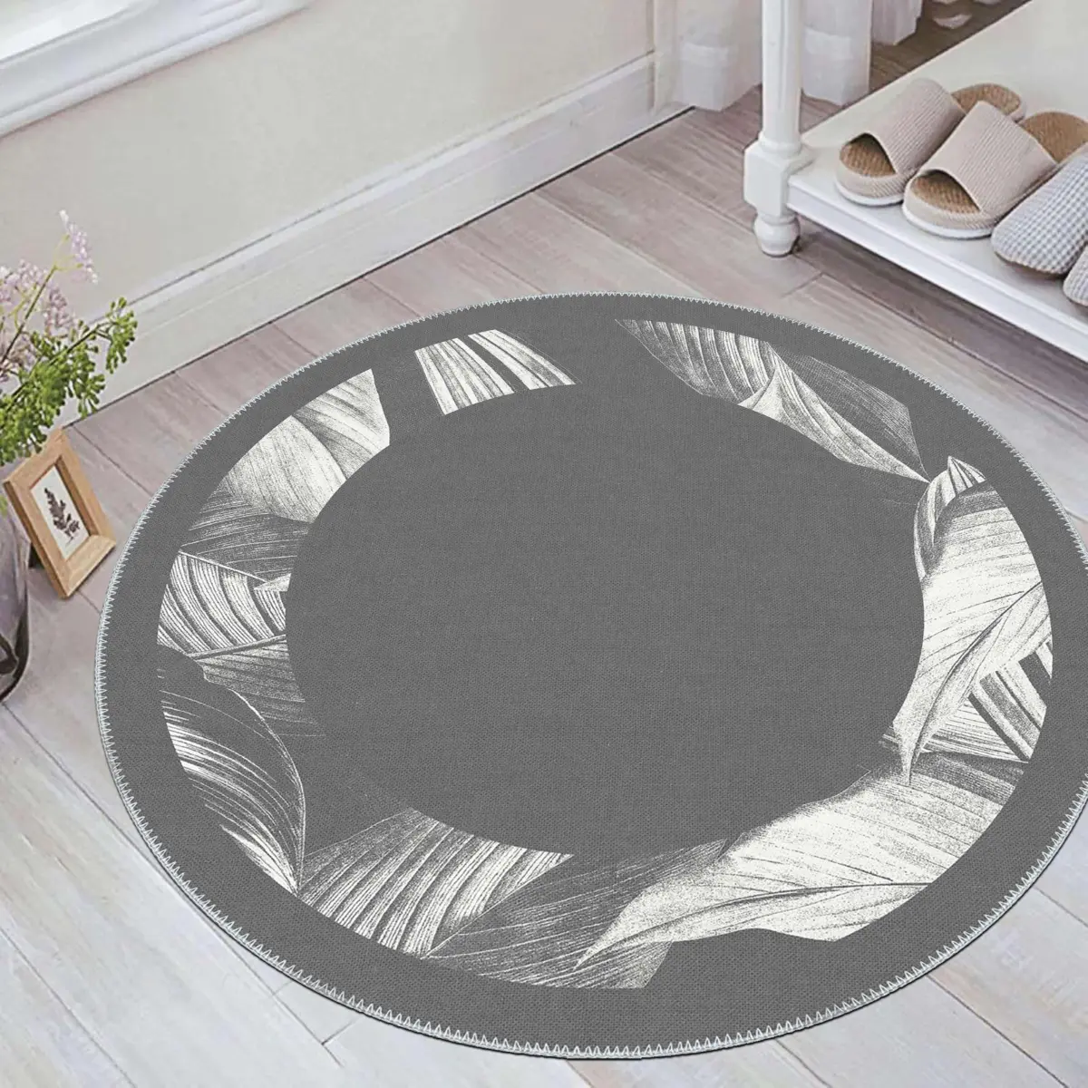 Triana Çerçeveli Gri Polyester ve Pamuklu Yıkanabilir Kaydırmaz Taban Dijital Baskı Halı - Görsel 8