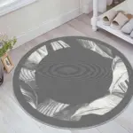 Triana Çerçeveli Gri Polyester ve Pamuklu Yıkanabilir Kaydırmaz Taban Dijital Baskı Halı - Görsel 8