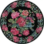 Chambe Çiçekli Siyah Polyester ve Pamuklu Yıkanabilir Kaydırmaz Taban Dijital Baskı Halı - Görsel 7