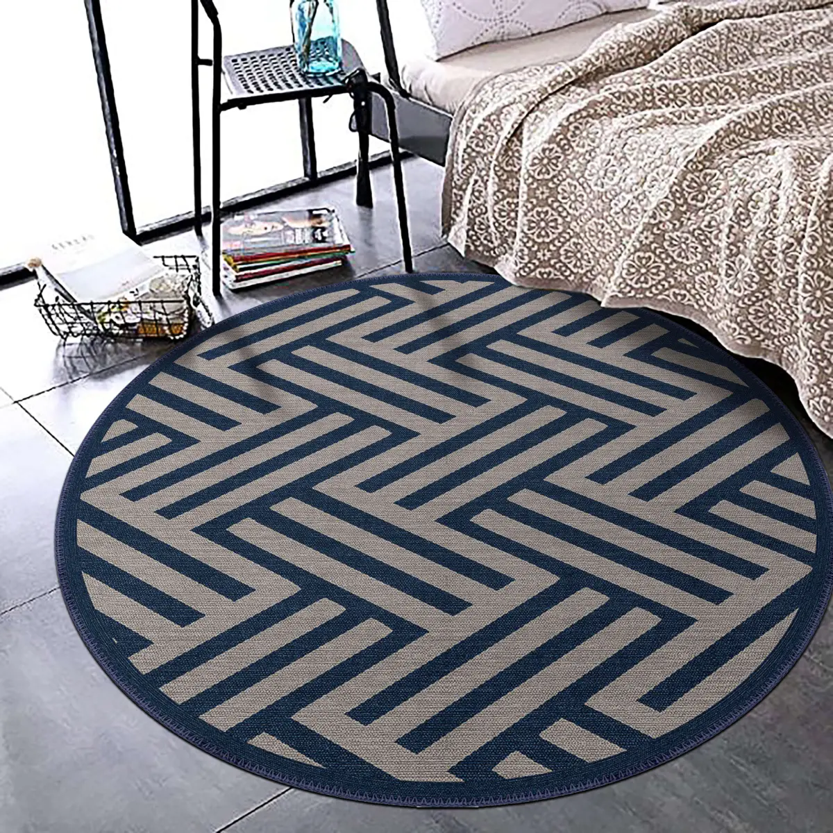 Clota Modern Lacivert Polyester ve Pamuklu Yıkanabilir Kaydırmaz Taban Dijital Baskı Halı - Görsel 8