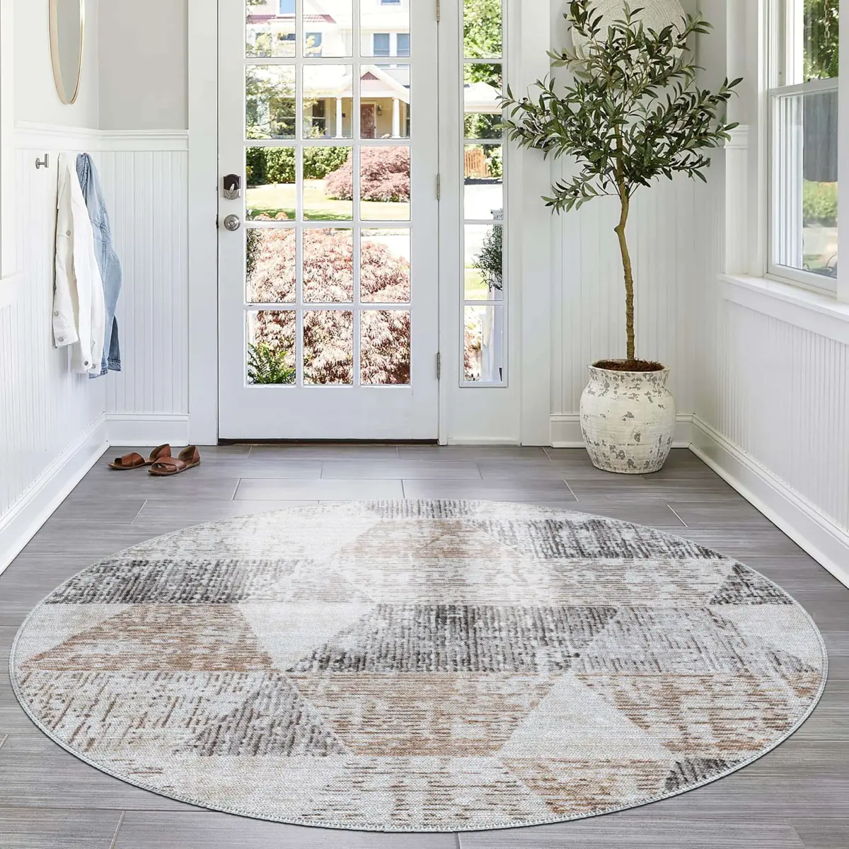 Moysi Geometrik Krem Polyester ve Pamuklu Yıkanabilir Kaydırmaz Taban Dijital Baskı Halı - Görsel 8