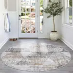 Moysi Geometrik Krem Polyester ve Pamuklu Yıkanabilir Kaydırmaz Taban Dijital Baskı Halı - Görsel 8