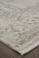 Anzi Çerçeveli Bej Gri Çizgili Göbekli Akrilik Makine Halısı - Görsel 2