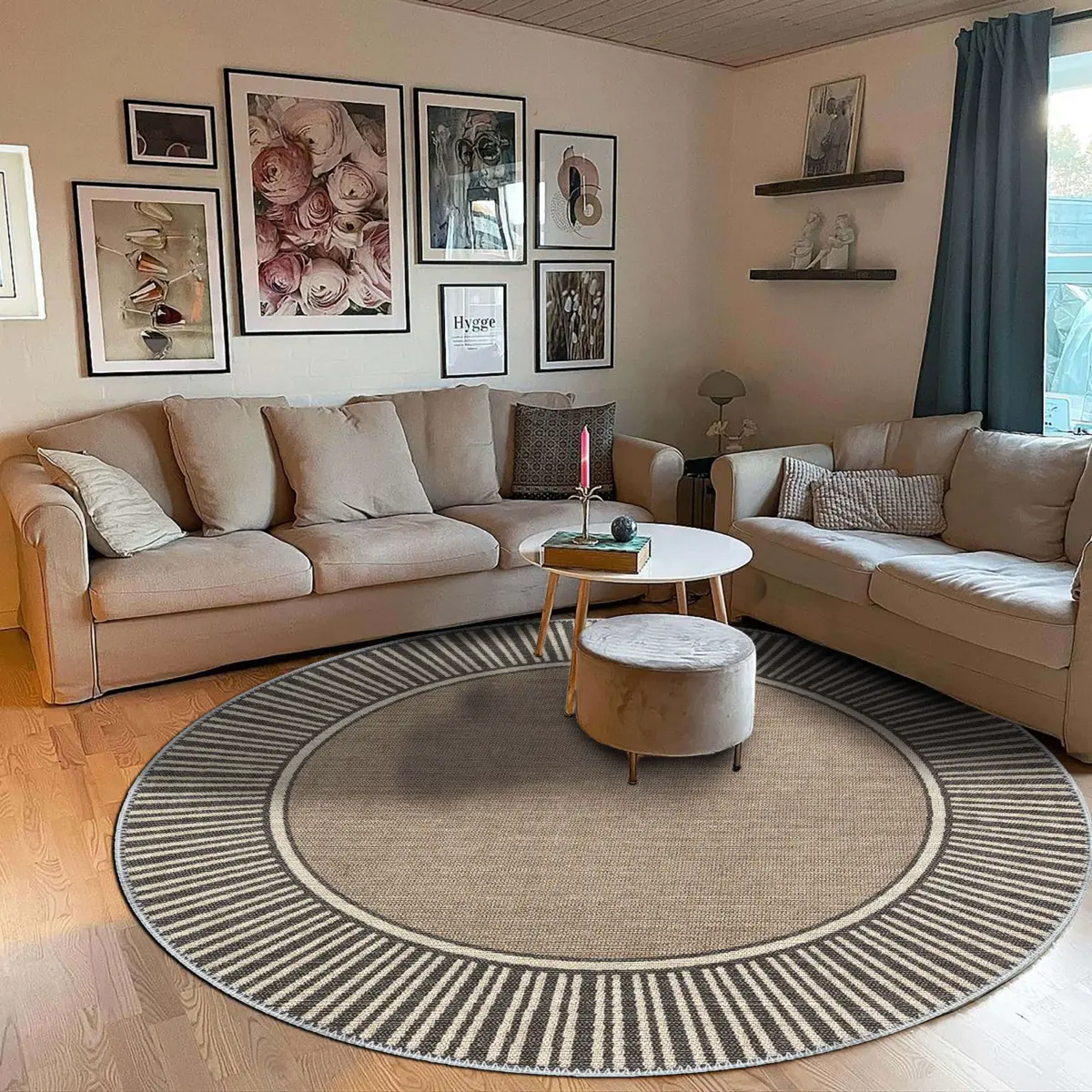 Salvon Çerçeveli Krem Polyester ve Pamuklu Yıkanabilir Kaydırmaz Taban Dijital Baskı Halı - Görsel 8