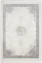 Marotta Çerçeveli Krem Gri Çizgili  Göbekli Akrilik Makine Halısı