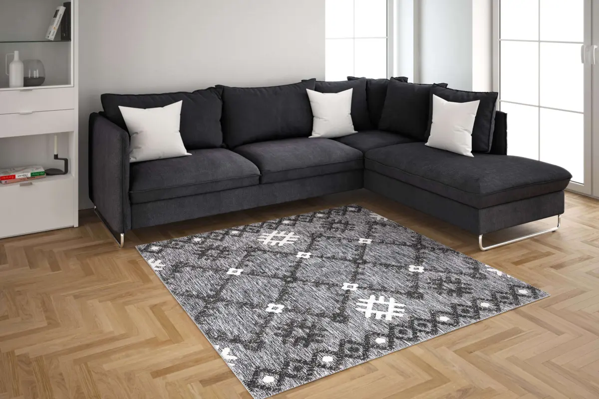 Savoia Geometrik Gri Polyester ve Pamuklu Yıkanabilir Kaydırmaz Taban Dijital Baskı Halı - Görsel 6