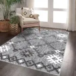 Savoia Geometrik Gri Polyester ve Pamuklu Yıkanabilir Kaydırmaz Taban Dijital Baskı Halı - Görsel 2