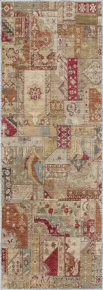 Salamanca Patchwork Bej Polyester ve Pamuklu Yıkanabilir Kaydırmaz Taban Dijital Baskı Halı - Görsel 3