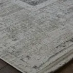 Fretin Çerçeveli Krem Gri Göbekli Akrilik Makine Halısı