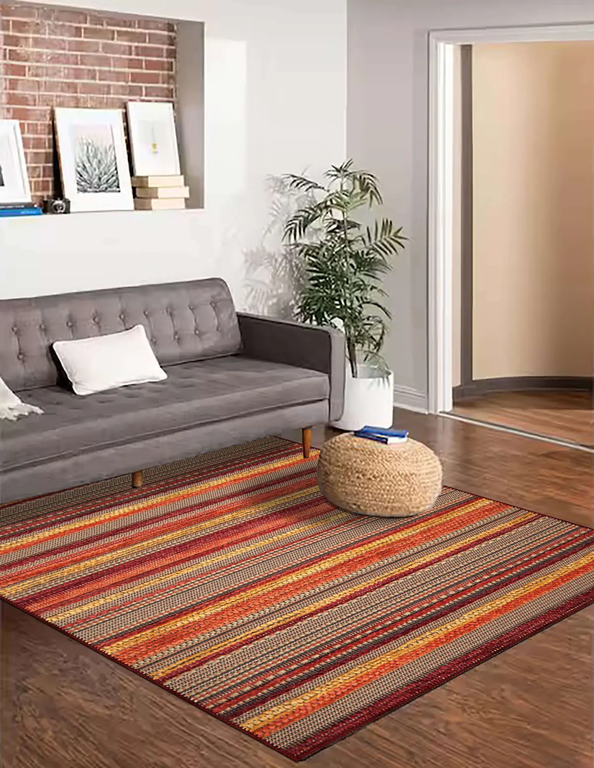 Vella Çizgili Multi Polyester ve Pamuklu Yıkanabilir Kaydırmaz Taban Dijital Baskı Halı - Görsel 6