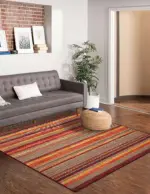 Vella Çizgili Multi Polyester ve Pamuklu Yıkanabilir Kaydırmaz Taban Dijital Baskı Halı - Görsel 6