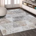 Moysi Geometrik Krem Polyester ve Pamuklu Yıkanabilir Kaydırmaz Taban Dijital Baskı Halı - Görsel 6