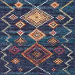 Cenova Geometrik Lacivert Polyester ve Pamuklu Yıkanabilir Kaydırmaz Taban Dijital Baskı Halı - Görsel 5