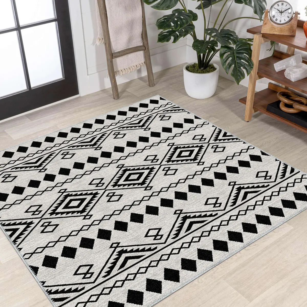 Corso Geometrik Beyaz Polyester ve Pamuklu Yıkanabilir Kaydırmaz Taban Dijital Baskı Halı - Görsel 6