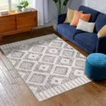 Venezia Geometrik Beyaz Polyester ve Pamuklu Yıkanabilir Kaydırmaz Taban Dijital Baskı Halı - Görsel 2