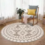 Lincoln Geometrik Bej Polyesterve Pamuklu Yıkanabilir Kaydırmaz Taban Dijital Baskı Halı - Görsel 8